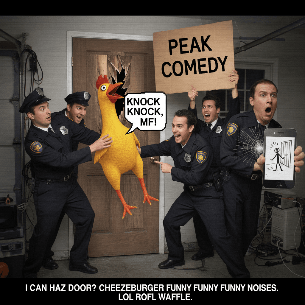 Loud door knocking noises peak comedy, circa 2010