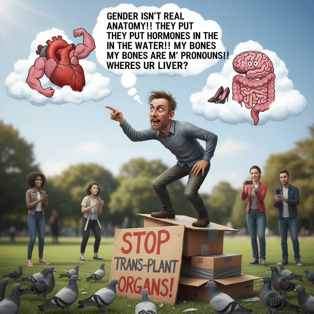 Deeply confused man yells at clouds, gets anatomy hilariously wrong