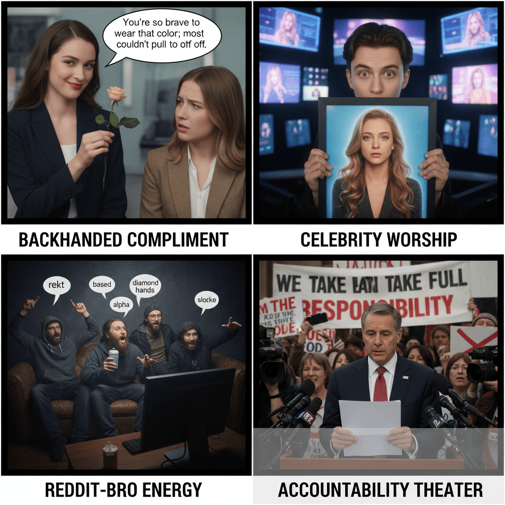 praising accountability then pivoting to thirst trap energy