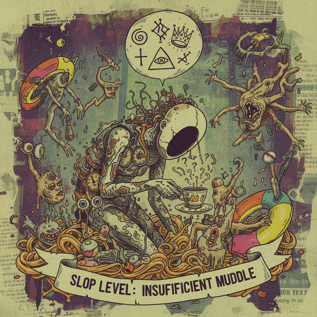 man's metaphorical crisis lacks the chaos required for peak slop