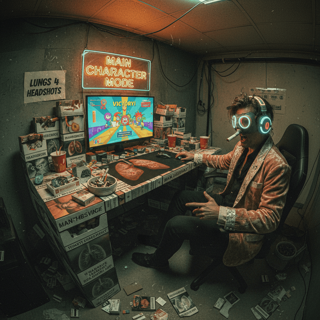 gamer moment: using lung cancer warnings as desk real estate