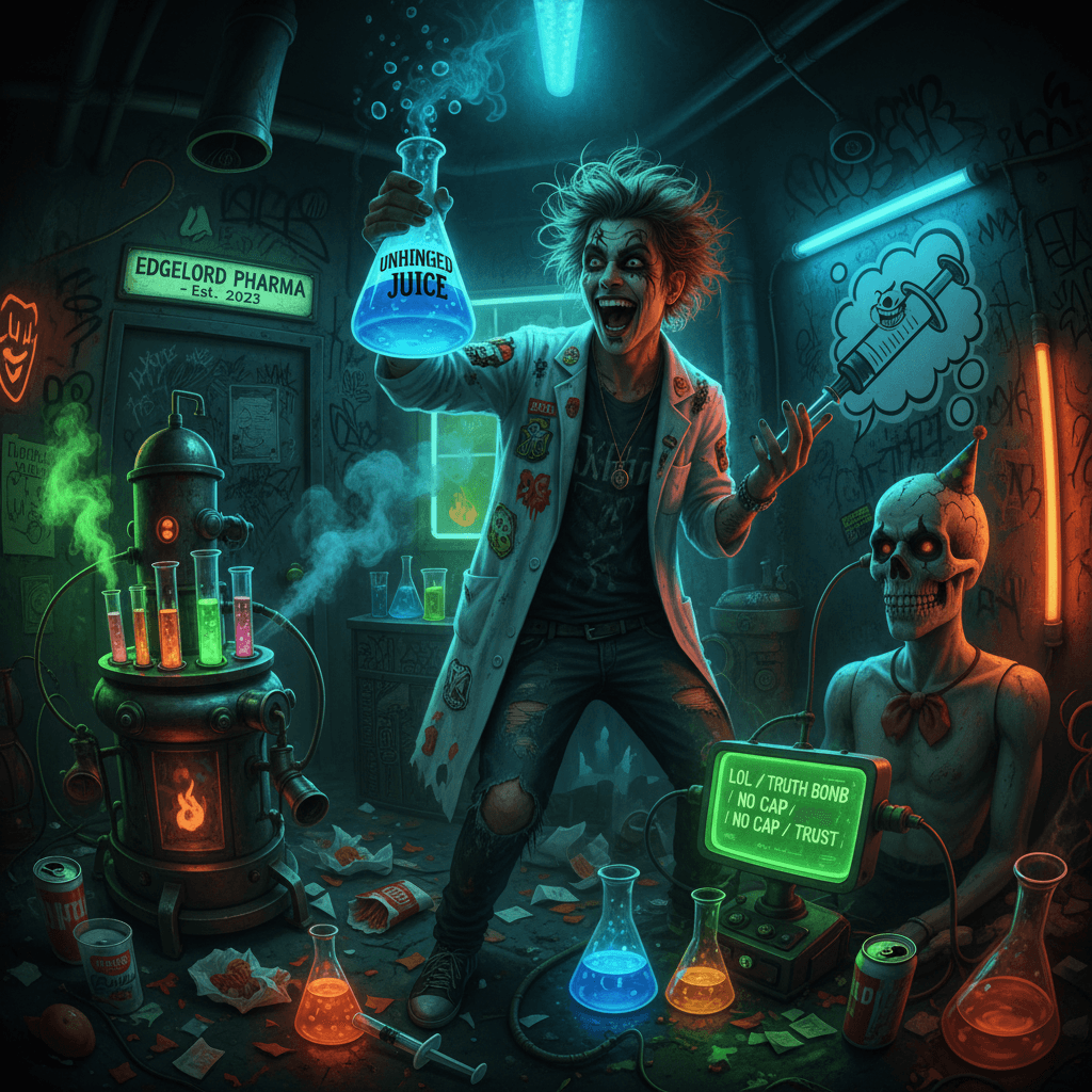 laughing while referencing truth serum for maximum unhinged vibes