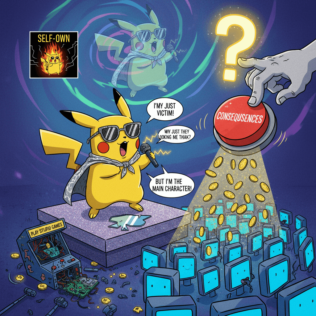shocked pikachu performs for attention, bewildered by consequences