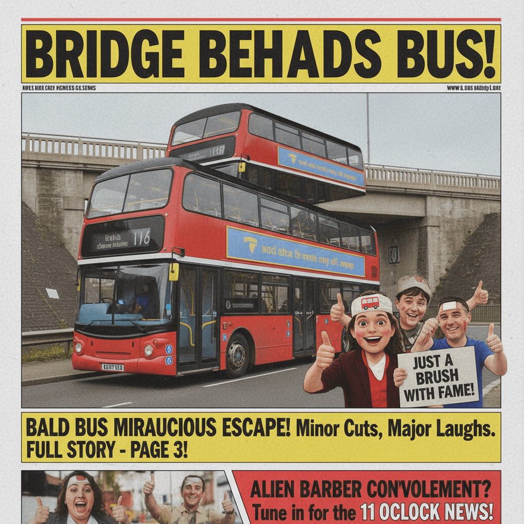 Bus gets a haircut courtesy of bridge, everyone's fine, news at 11